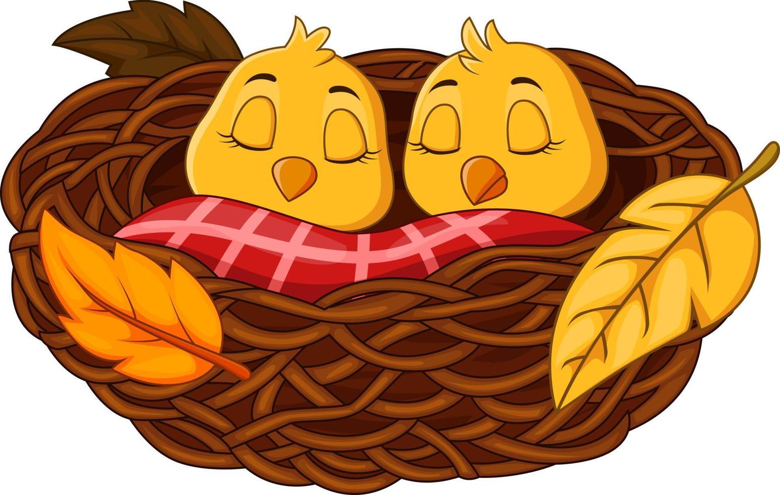 Cartoon baby bird sleeping in the nest vector