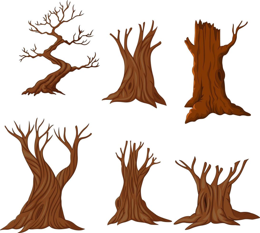 Set of cartoon dry trees vector