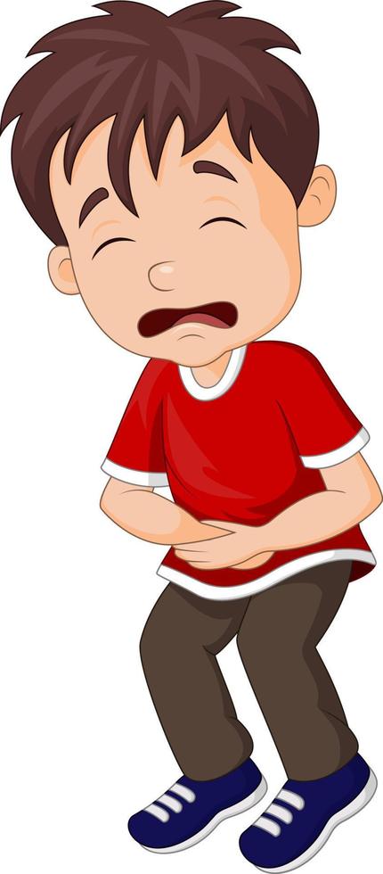 Young boy suffering from stomach ache vector