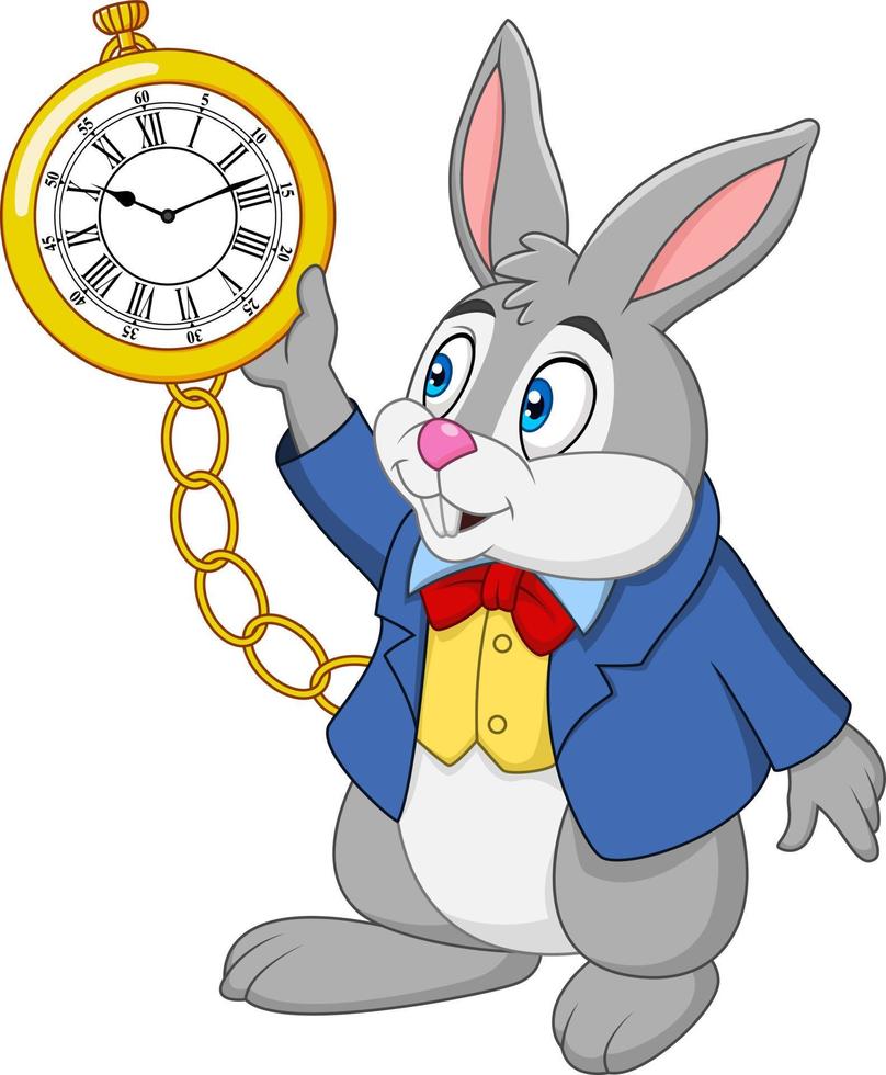 Cartoon rabbit holding watch vector