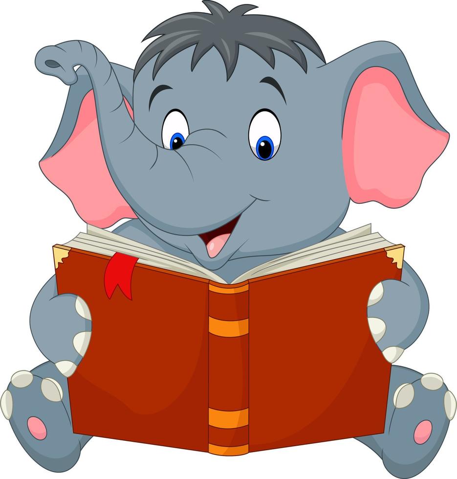 elefante divertido de dibujos animados leyendo un libro vector