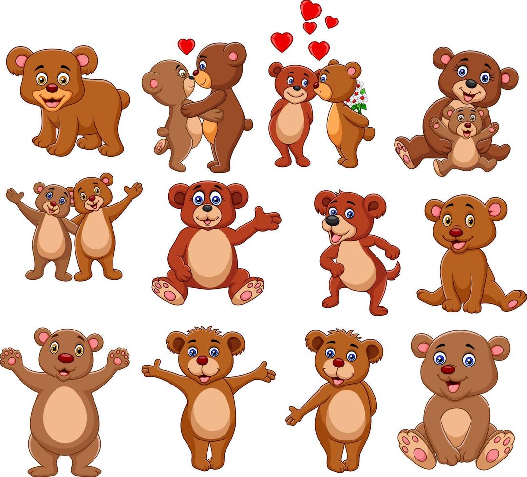 Cartoon bear collection set vector