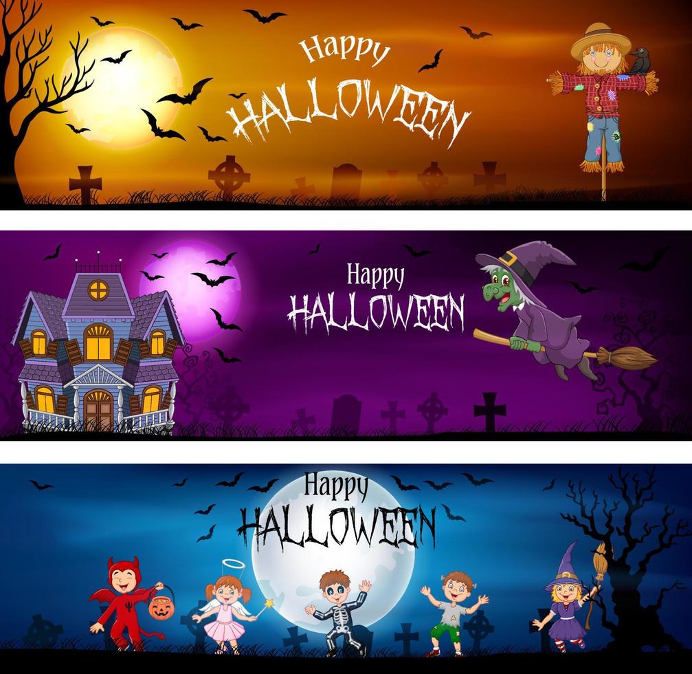 tres juegos de pancartas de halloween vector