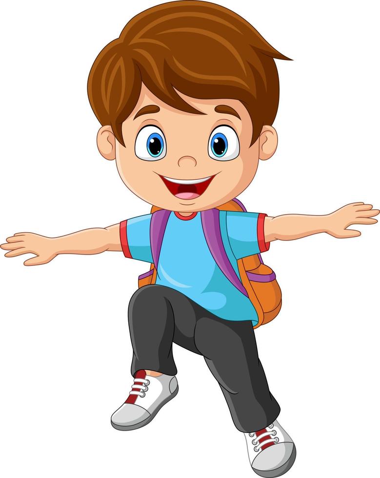 niño de escuela feliz de dibujos animados posando vector