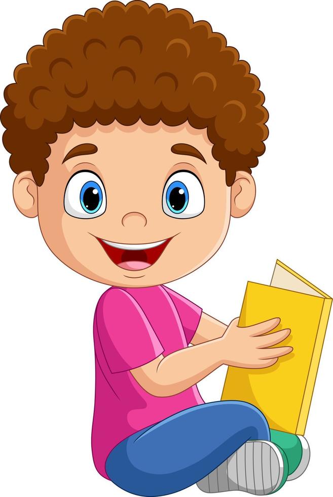 Happy boy sitting with reading a book vector