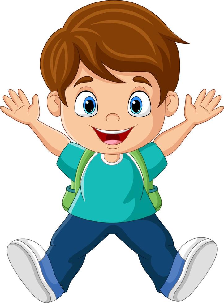 niño de escuela feliz de dibujos animados posando vector