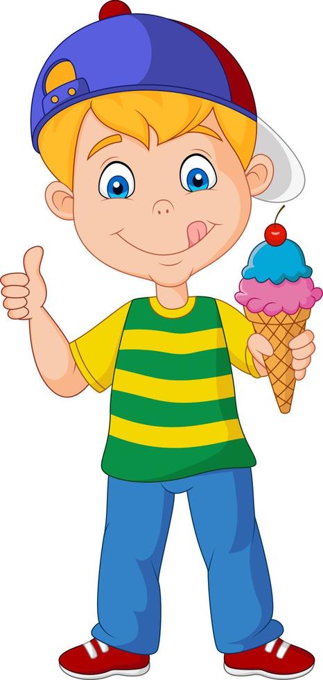 niño de dibujos animados sosteniendo un helado vector