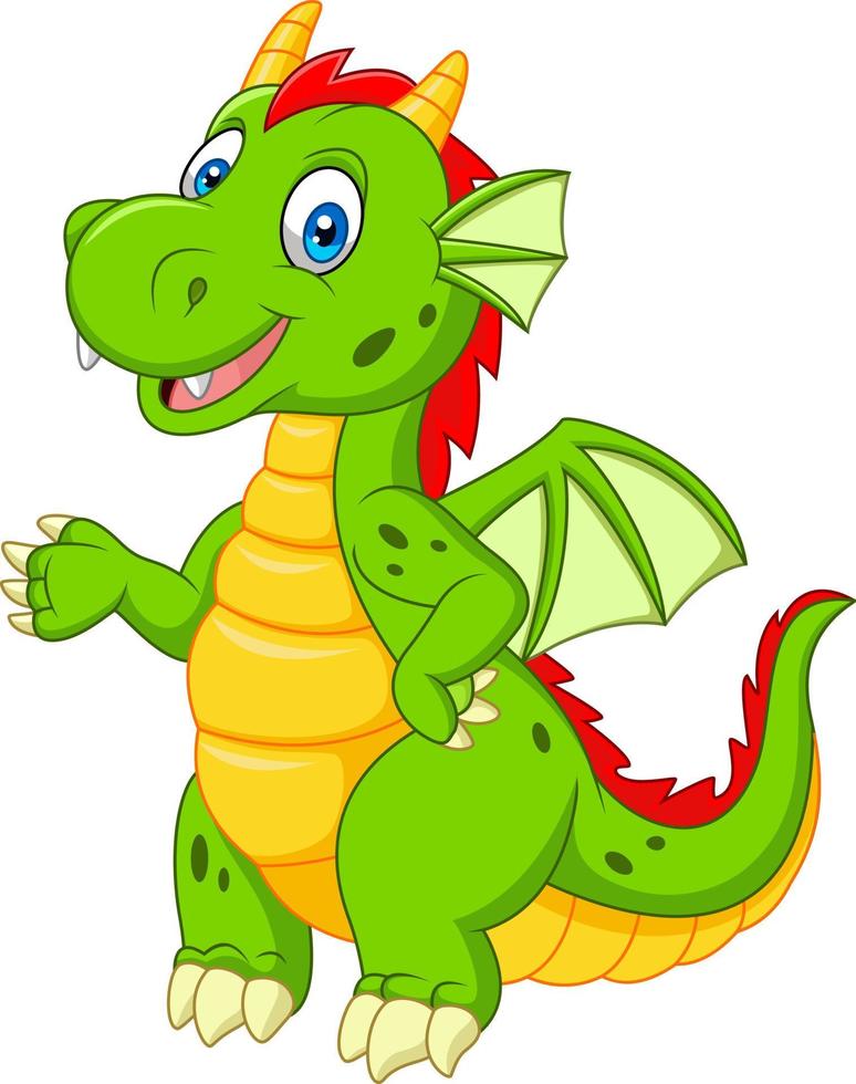 Cartoon happy dragon presenting vector