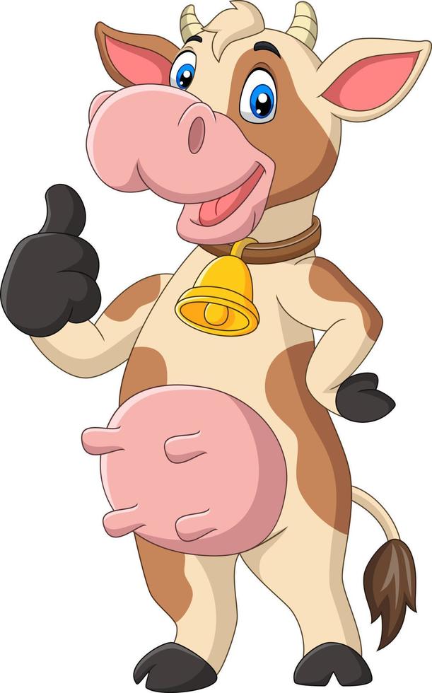 Cartoon funny cow giving thumb up isolated on white background vector
