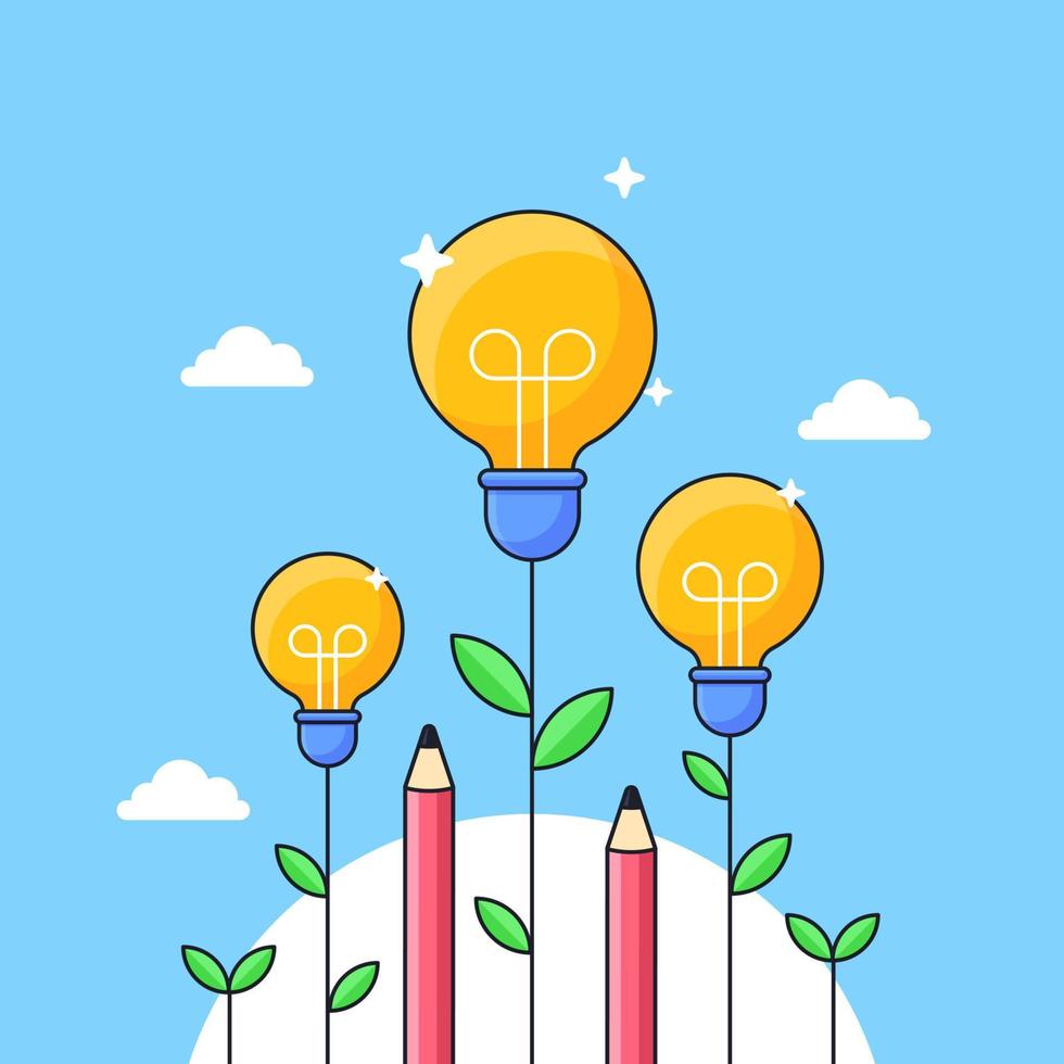 light bulb plant growing high with pencil for smart high education and achieves goals visual concept illustration vector