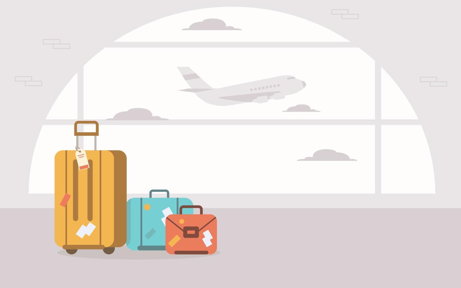 A set of travel suitcases at the airport. vector