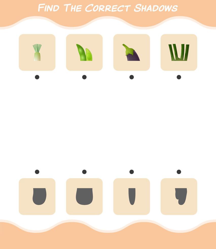 Find the correct shadows of cartoon vegetables. Searching and Matching game. Educational game for pre shool years kids and toddlers vector