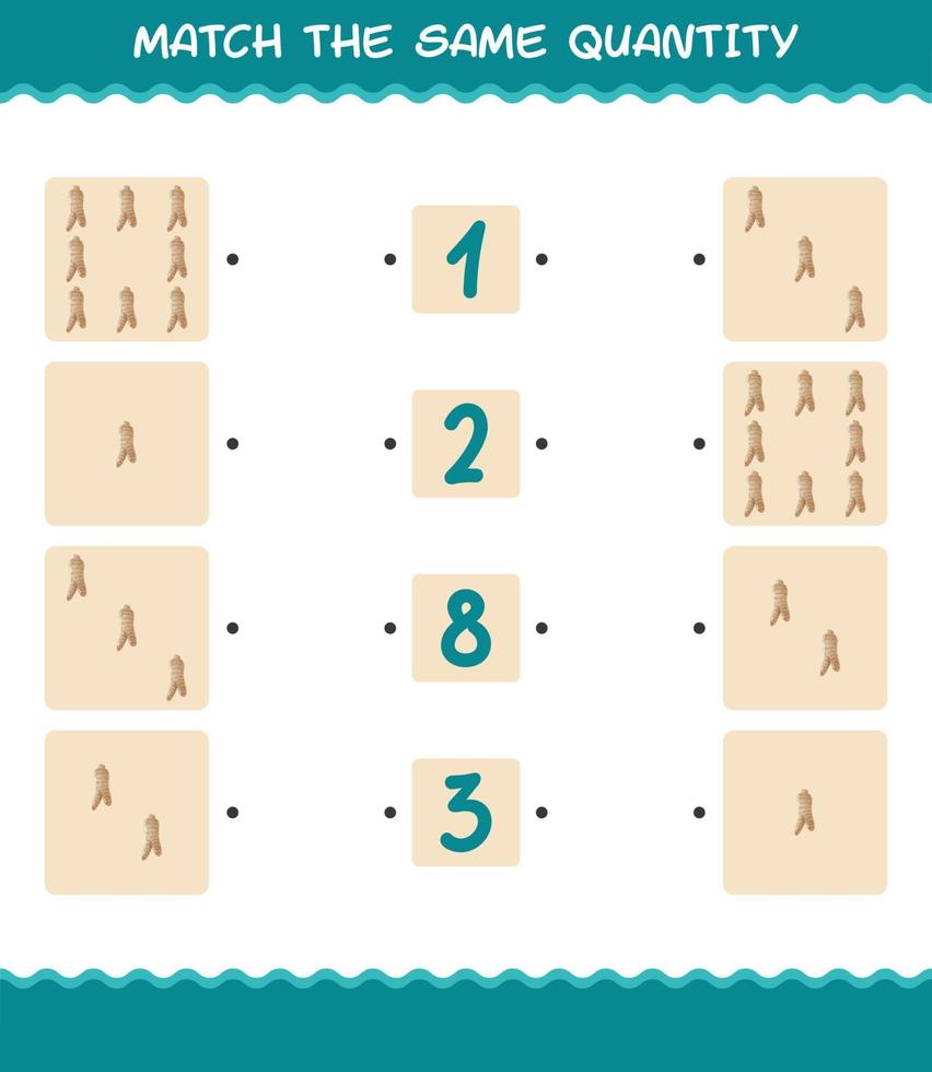 Match the same quantity of ginseng. Counting game. Educational game for pre shool years kids and toddlers vector