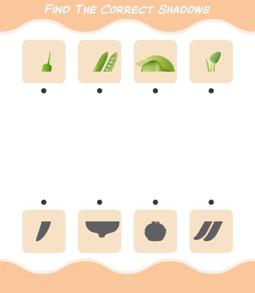 encuentra las sombras correctas de las verduras de dibujos animados. juego de búsqueda y combinación. juego educativo para niños y niños pequeños en edad preescolar vector