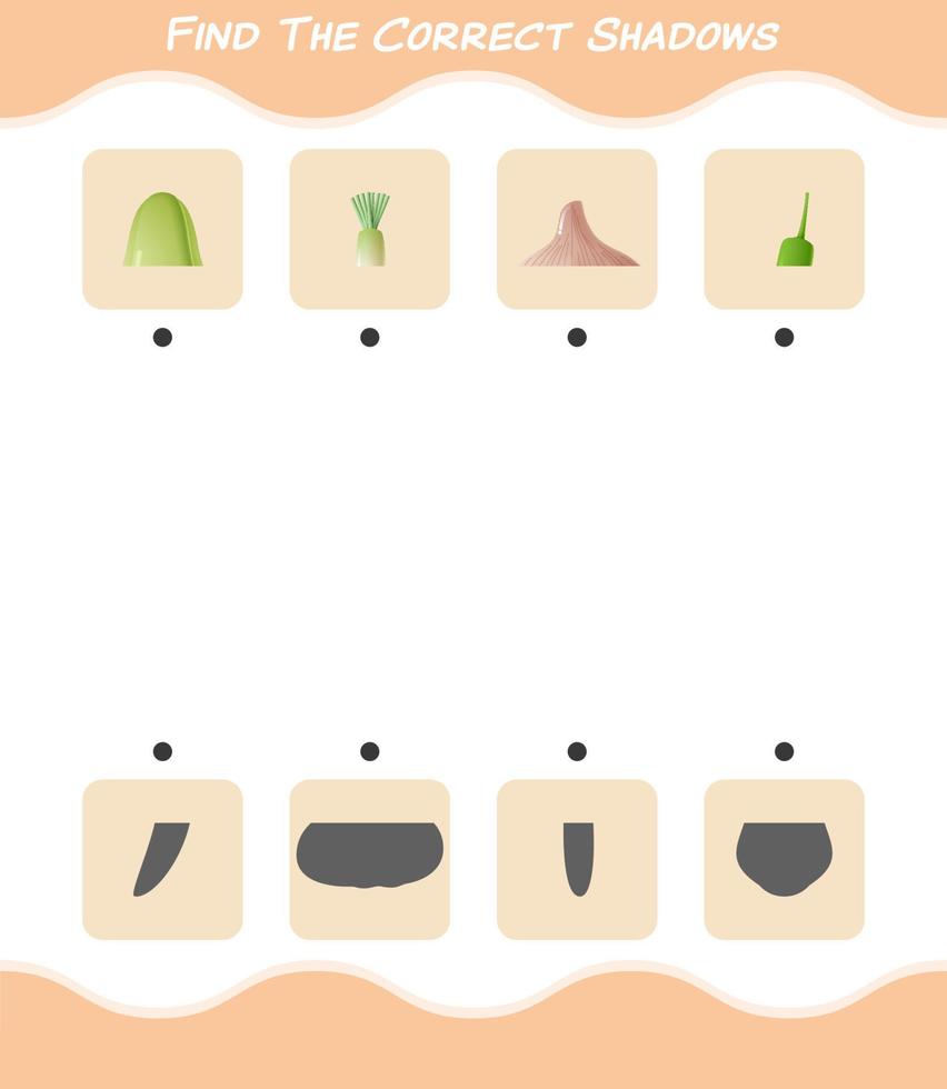 Find the correct shadows of cartoon vegetables. Searching and Matching game. Educational game for pre shool years kids and toddlers vector