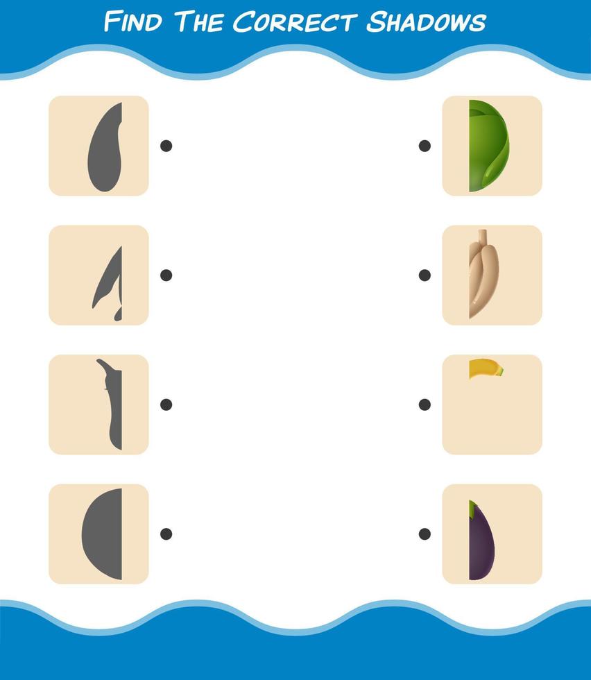 encuentra las sombras correctas de las verduras de dibujos animados. juego de búsqueda y combinación. juego educativo para niños y niños pequeños en edad preescolar vector