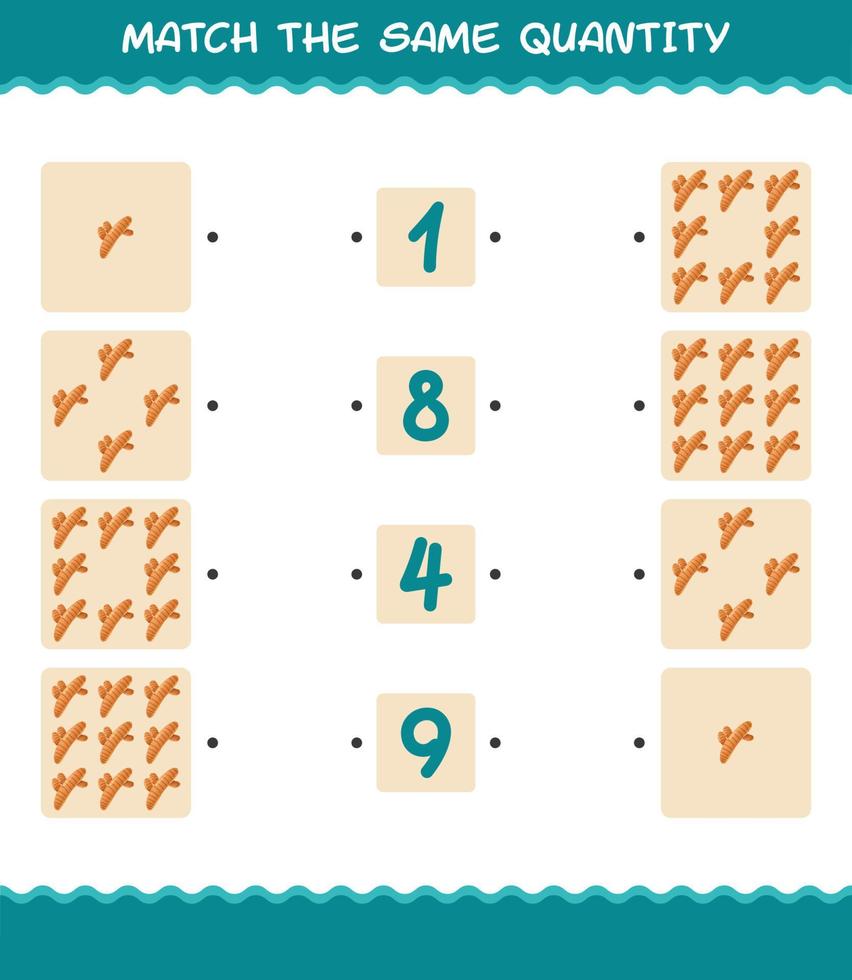 Match the same quantity of turmeric. Counting game. Educational game for pre shool years kids and toddlers vector