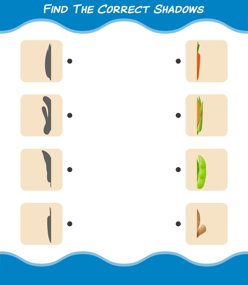 Find the correct shadows of cartoon vegetables. Searching and Matching game. Educational game for pre shool years kids and toddlers vector