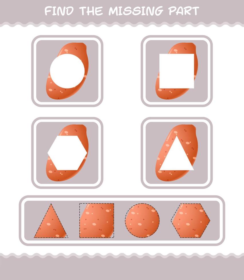 Match cartoon sweet potato parts. Matching game. Educational game for pre shool years kids and toddlers vector