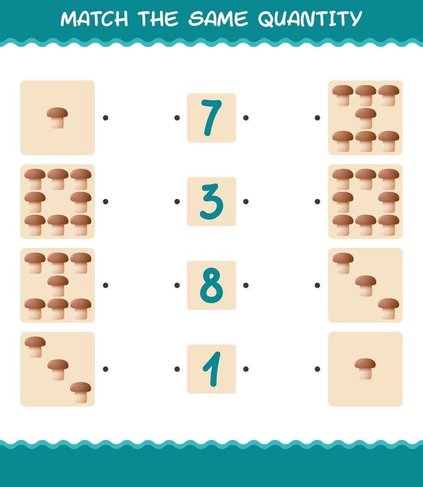 Match the same quantity of mushroom. Counting game. Educational game for pre shool years kids and toddlers vector