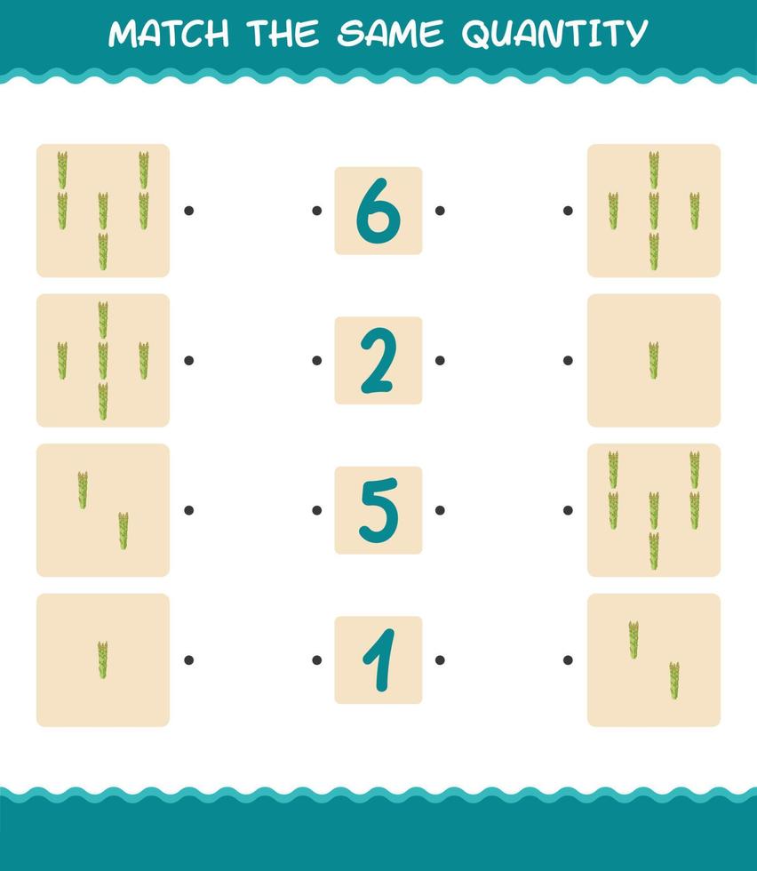 Match the same quantity of asparagus. Counting game. Educational game for pre shool years kids and toddlers vector