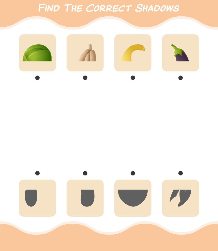 Find the correct shadows of cartoon vegetables. Searching and Matching game. Educational game for pre shool years kids and toddlers vector
