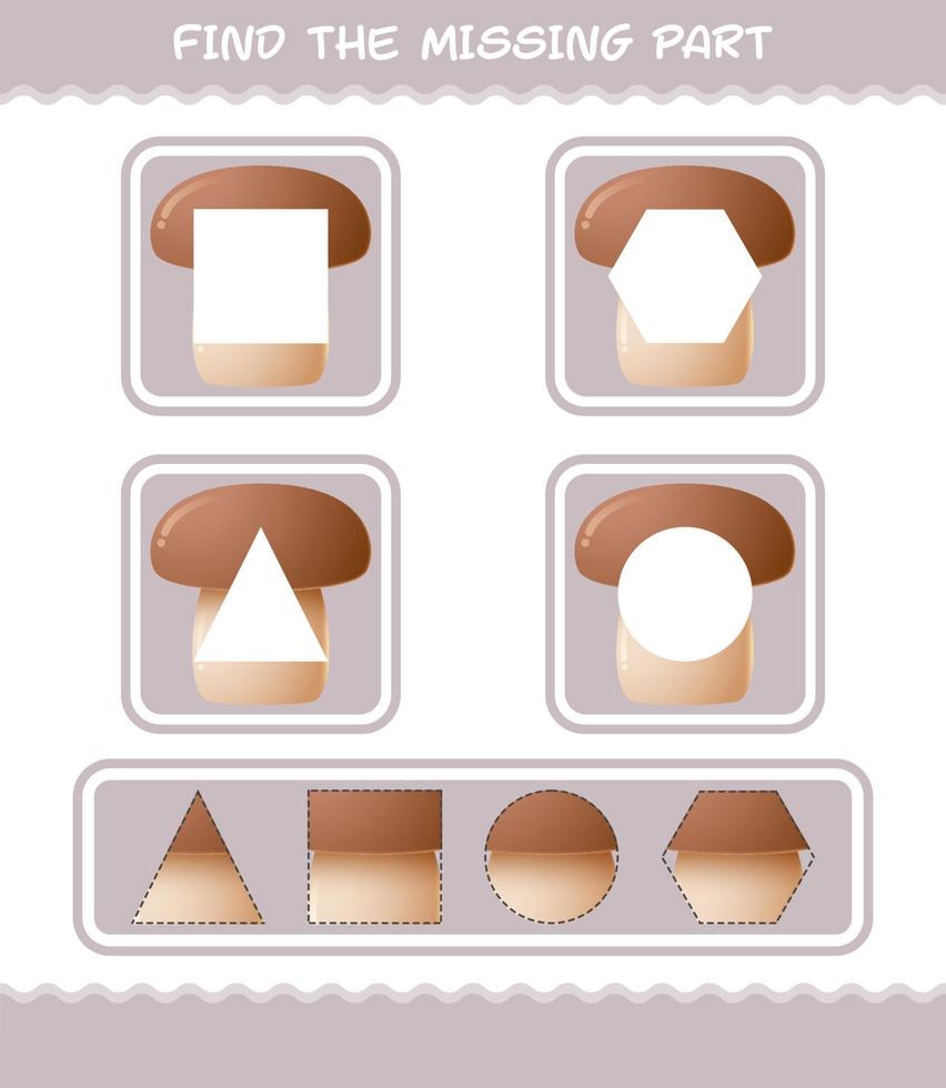 Match cartoon mushroom parts. Matching game. Educational game for pre shool years kids and toddlers vector