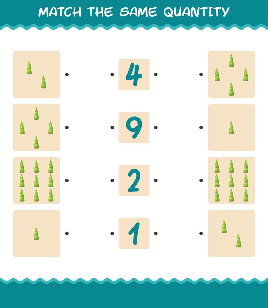 Match the same quantity of bamboo shoot. Counting game. Educational game for pre shool years kids and toddlers vector