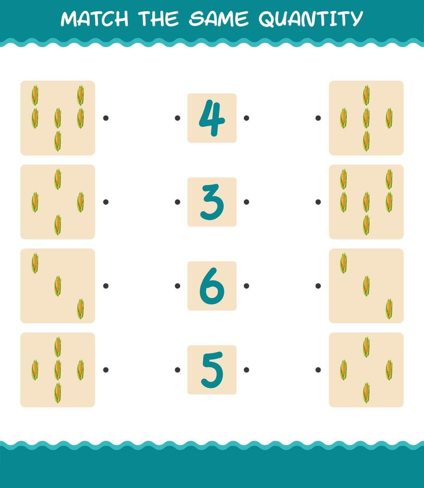 Match the same quantity of corn. Counting game. Educational game for pre shool years kids and toddlers vector