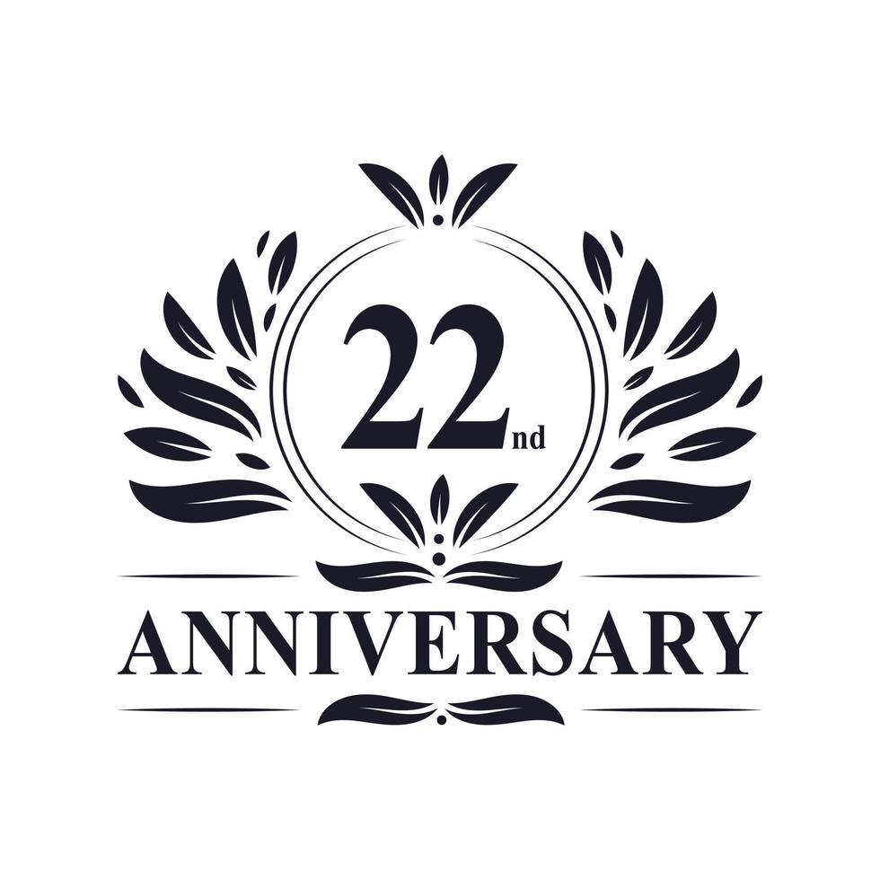 22nd Anniversary celebration, luxurious 22 years Anniversary logo design. vector
