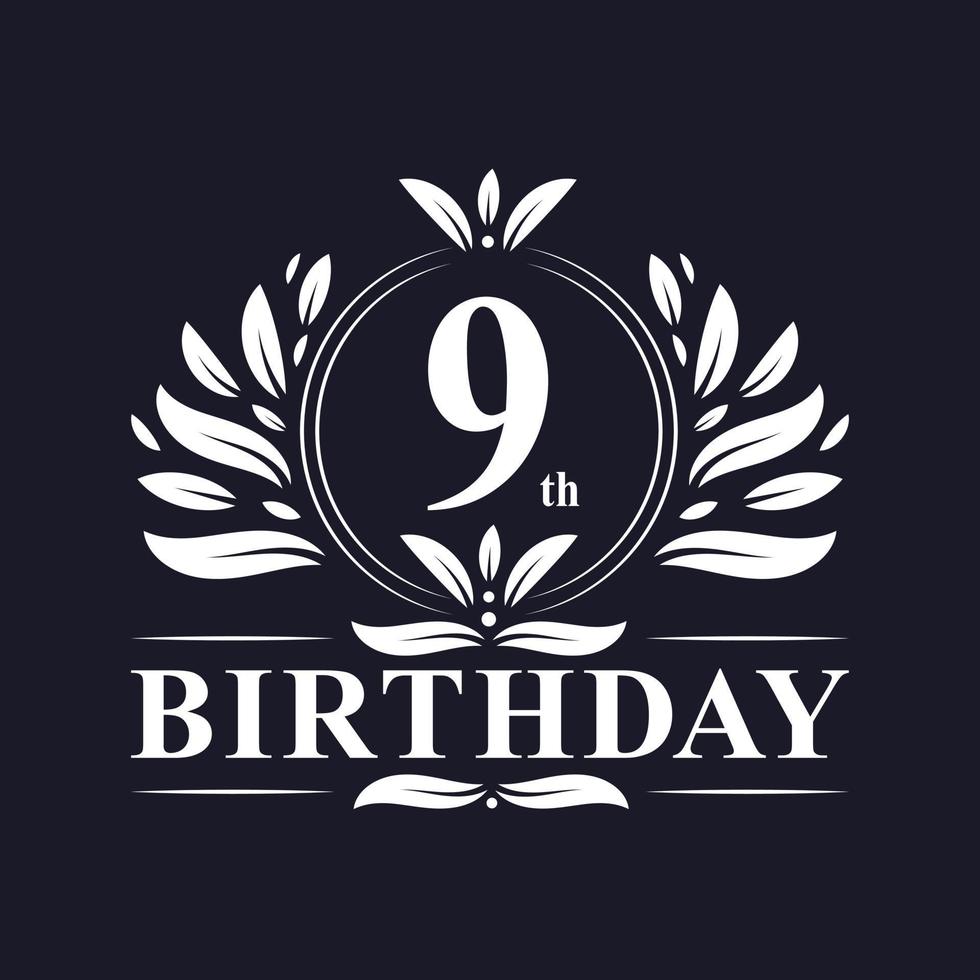 Logotipo de cumpleaños de 9 años, celebración del noveno cumpleaños. vector
