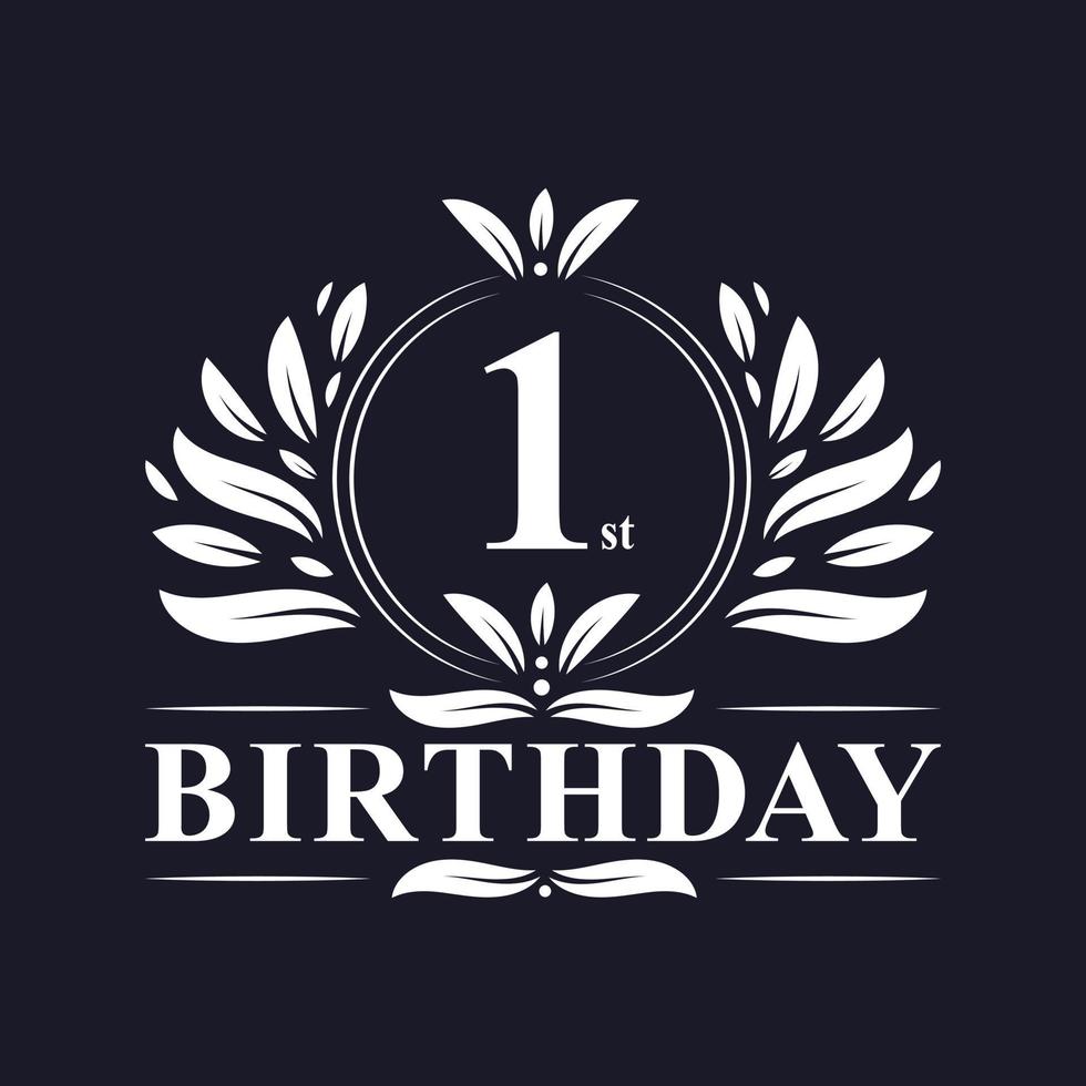 logotipo de lujo del primer cumpleaños, celebración de 1 año. vector