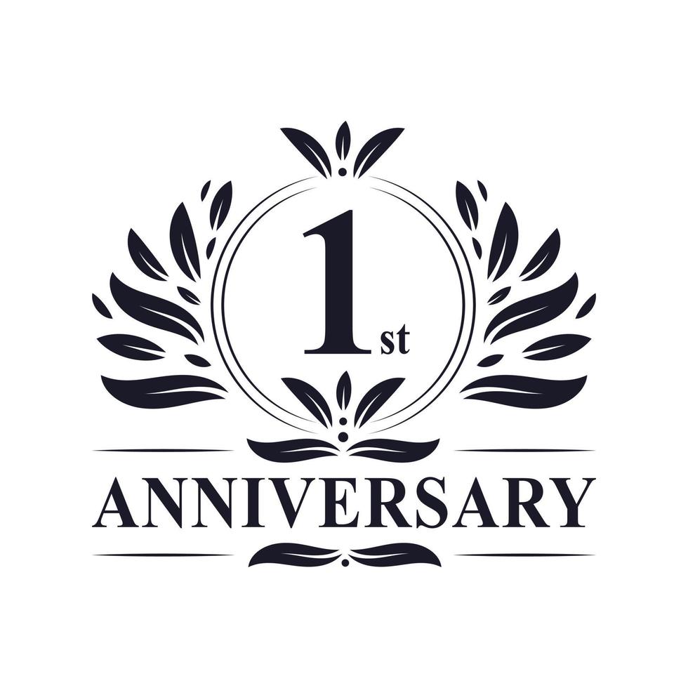 Logo de 1 año de aniversario, lujosa celebración del 1er aniversario. vector
