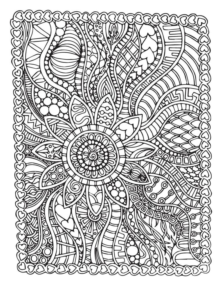 Mandala Flower Hearts Coloring Book Page Background Design vector