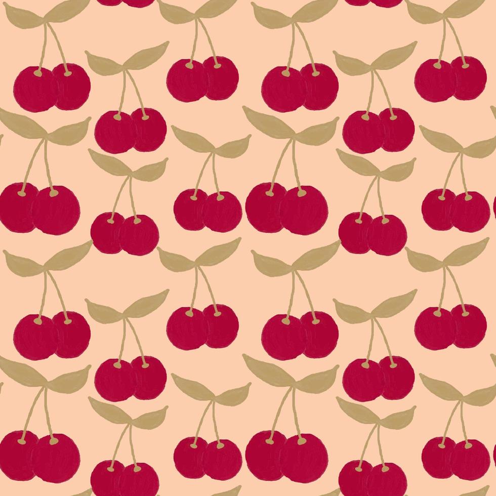 Cherry pattern on pink background, wrapping paper, vector textile fabric print vector illustration.