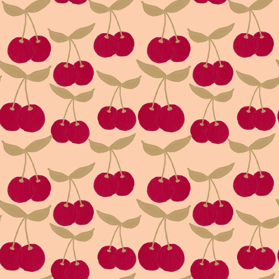 Cherry pattern on pink background, wrapping paper, vector textile fabric print vector illustration.