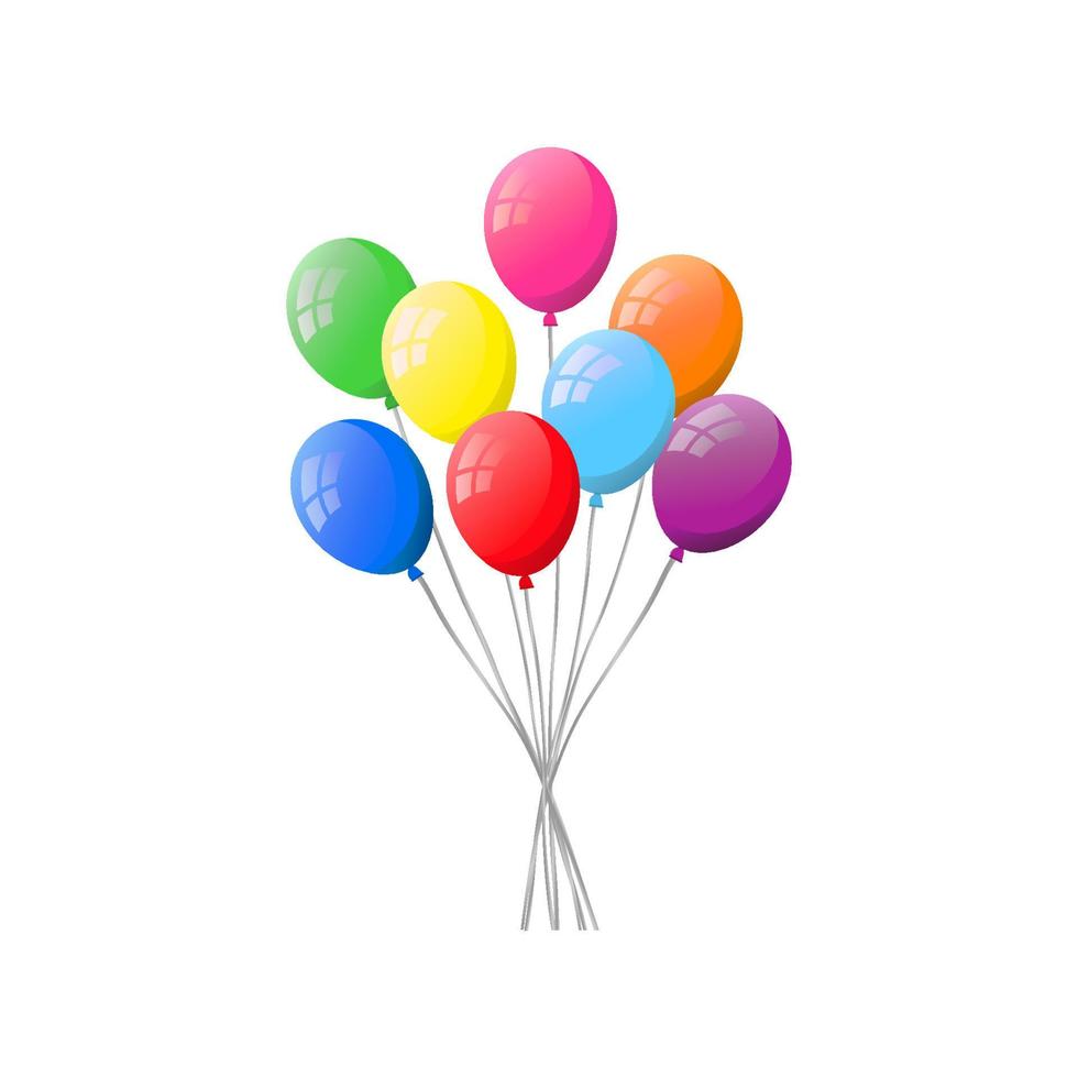 Montón de coloridos globos de helio plano aislado sobre fondo blanco. vector