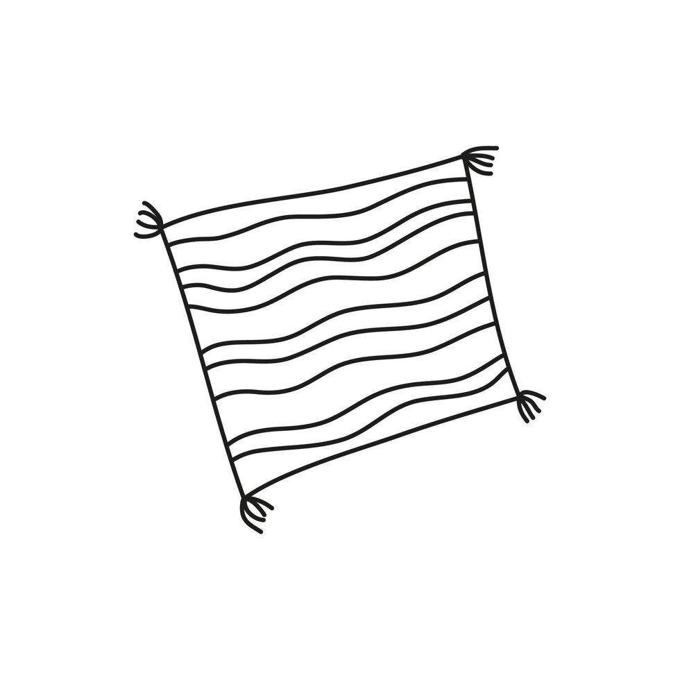 Doodle outline striped pillow with tassels isolated on white background vector