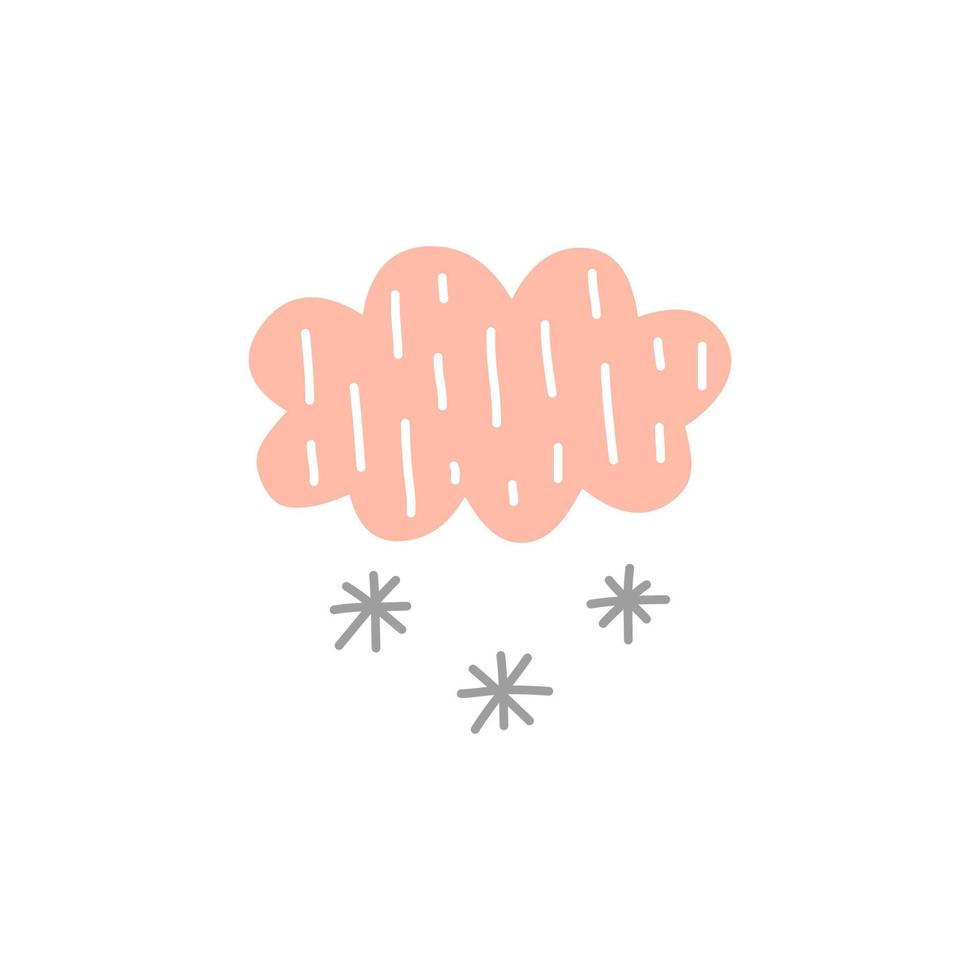 Cute Scandinavian snowy cloud for nursery posters, children arts, boho cards, baby shower, textile isolated on white background. vector