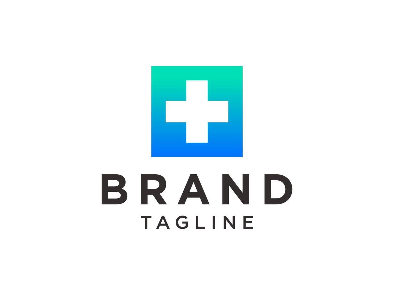 Medical Logo Healthcare Symbol. Blue Cross Sign Negative Space with White Origami isolated on White Background. Flat Vector Logo Design Template Element.