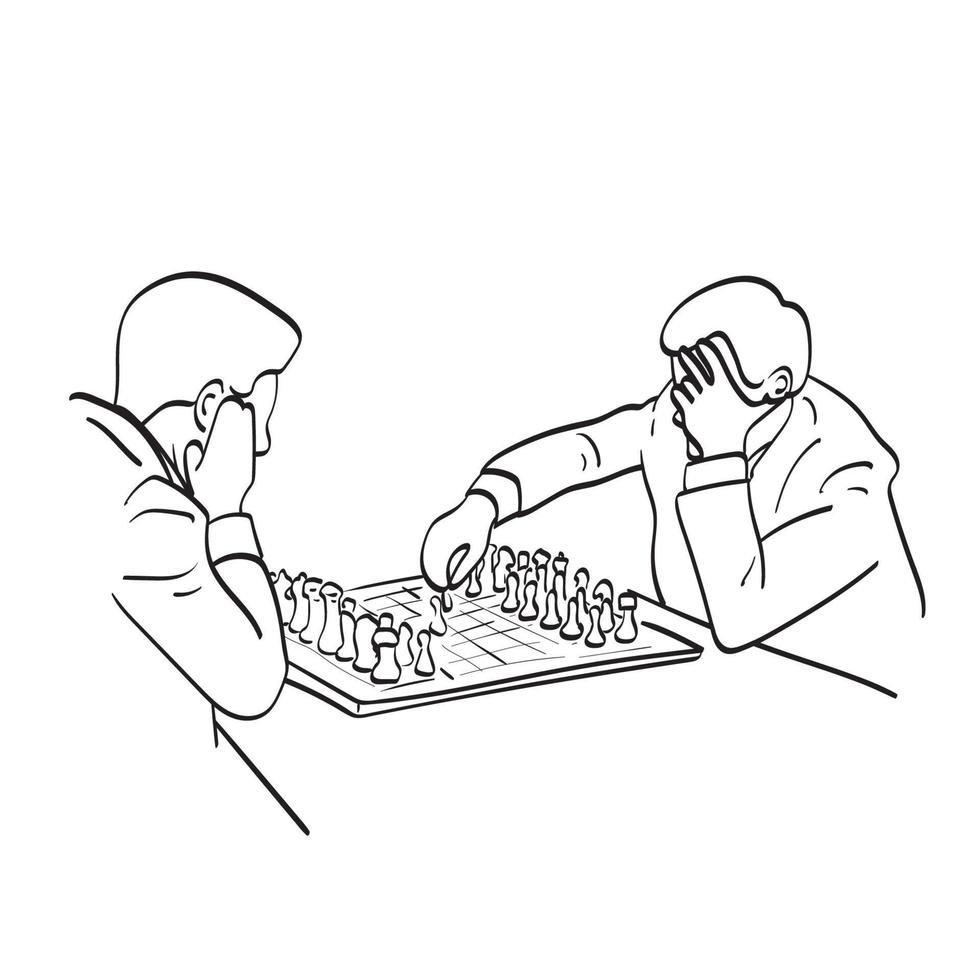 line art businessman playing chess with stress illustration vector hand drawn isolated on white background