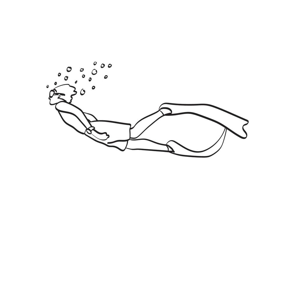 hombre buceando con snorkel ilustración vector dibujado a mano aislado sobre fondo blanco