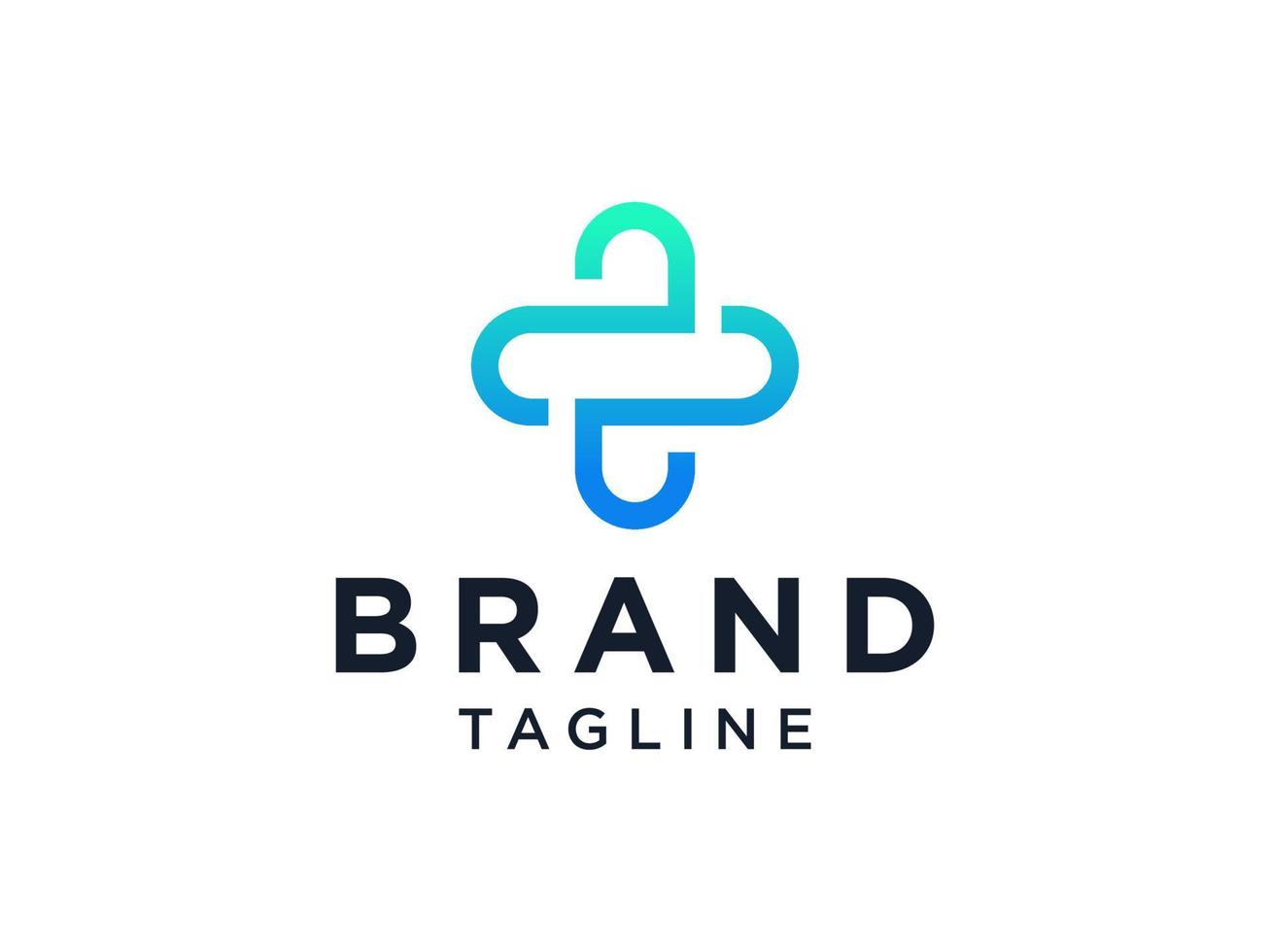 Modern Healthcare Medical Logo. Blue Geometric Linear Rounded Cross Sign Health Icon Infinity Style isolated on White Background. Flat Vector Logo Design Template Element.
