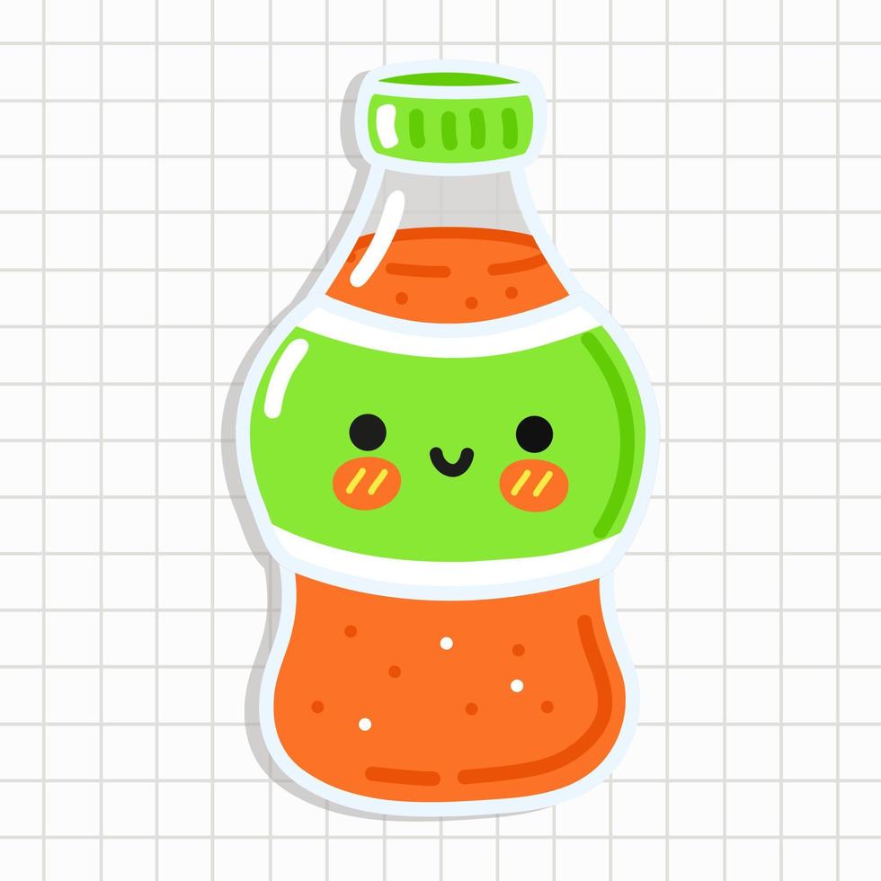 Cute funny bottle cold drink character. Vector hand drawn cartoon kawaii character illustration icon. Isolated on white background. Bottle cold drink concept