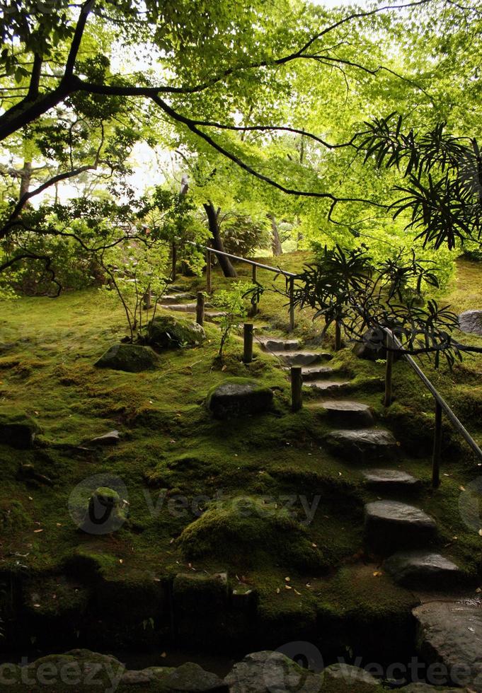 Stairs leading through a Japanese garden in Kyoto, Japan photo