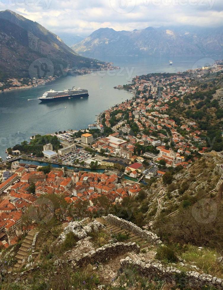 View over the Bay of Kotor from the castle of Kotor, Montenegro photo
