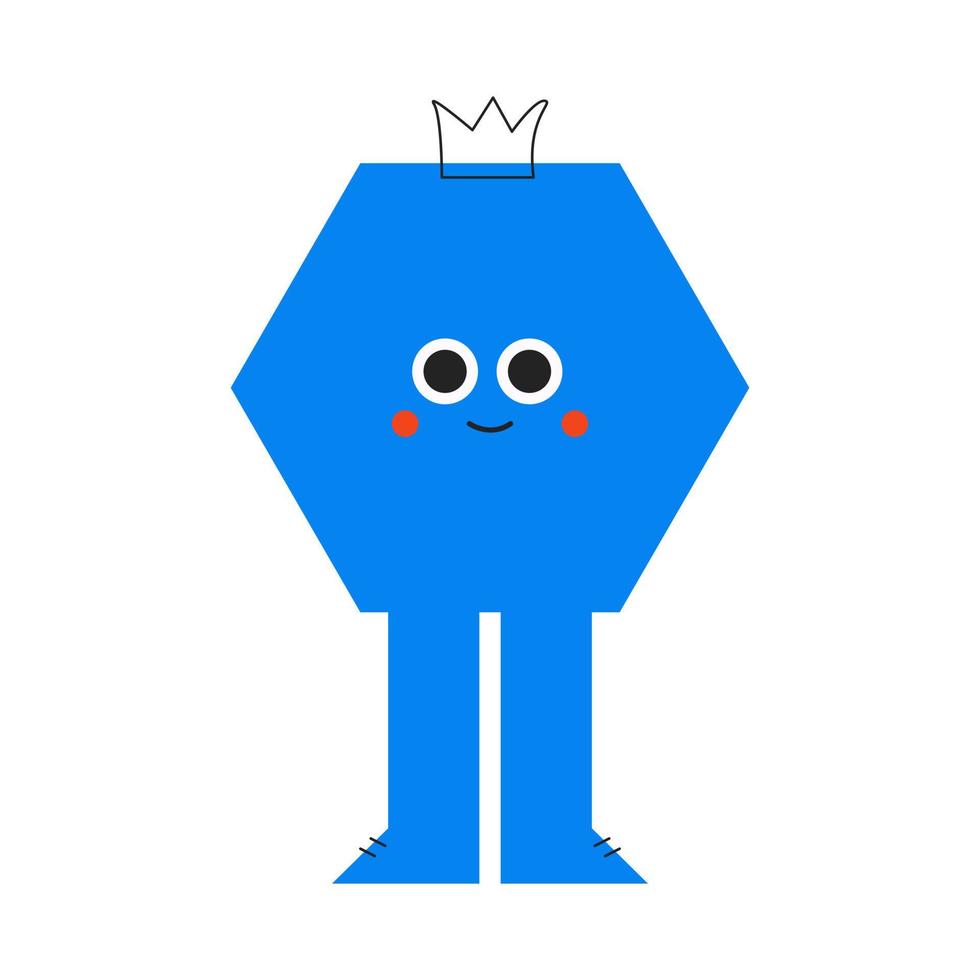 Bright basic geometric shape of Blue Polygon with facial expression and feet . Cute colorful shape, trendy colors, illustration for kids modern education. Funny character, trendy emoji vector