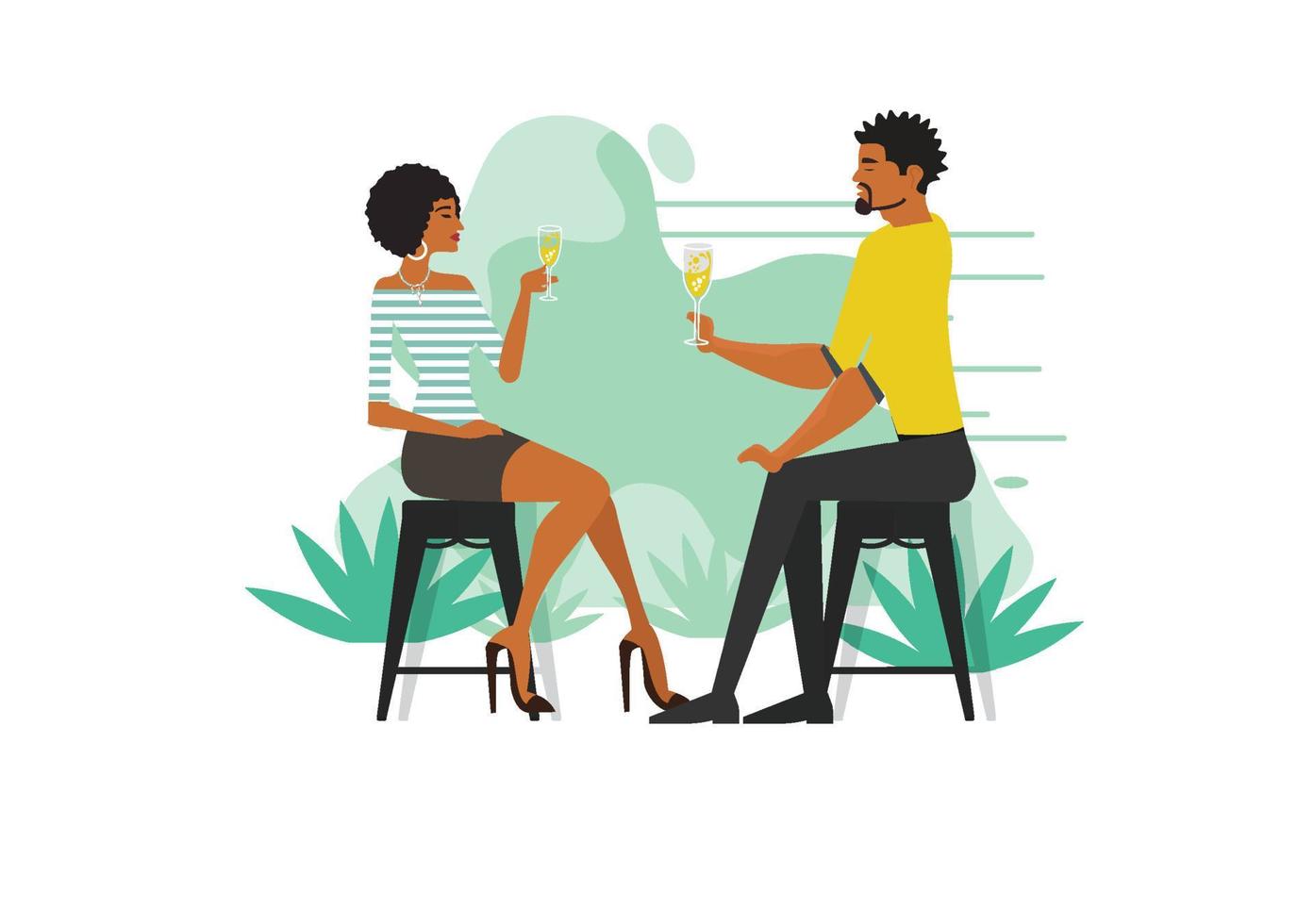 Cartoon couple talking and drinking wine sitting at chair vector