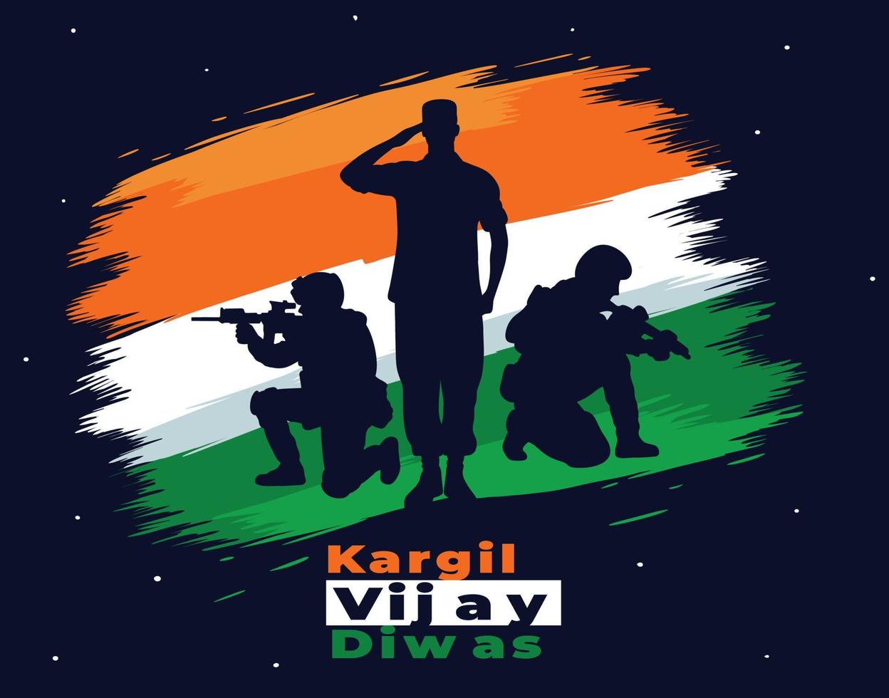 dibujado a mano kargil vijay diwas ilustración con bandera india vector