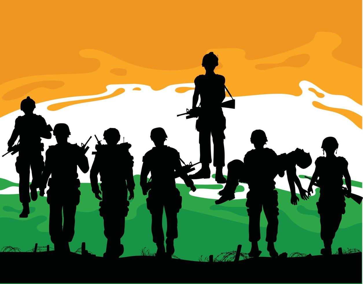 silhouettes of a troop of defeated soldiers surrendering vector